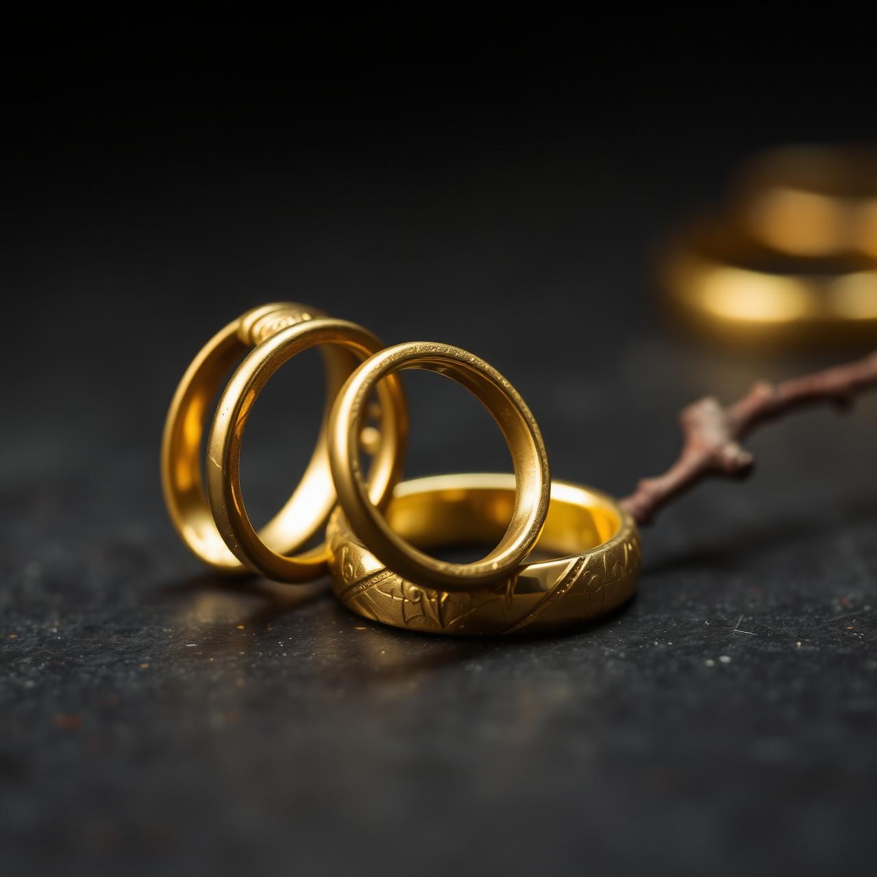 Freshly cast gold rings